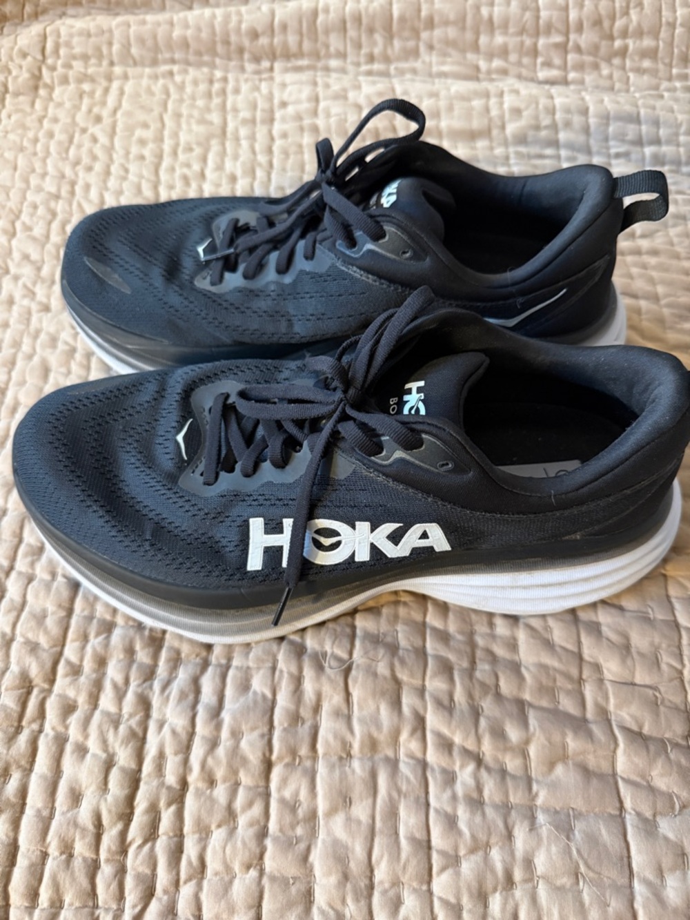 Hoka Bondi 8 wide size 11 Black and White Athletic Running Shoes